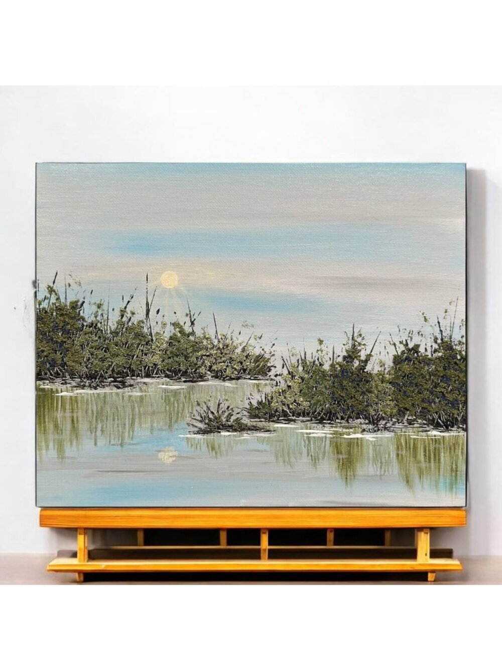 Contentment Acrylic Painting 8x10 Original Wall Art Trees & Lake Scene Unframed